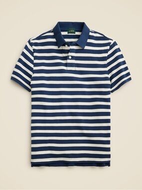 J.Crew Men’s Washed Pique Polo Shirt Blue/White Stripe Large Short-Sleeve Preppy